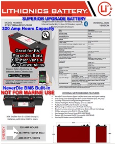 320 Amp hour Lithionics lithium ion batteries for all makes RV, solar applications, industrial projects and more...